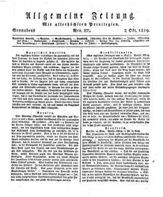 Allgemeine Zeitung Samstag 2. Oktober 1819