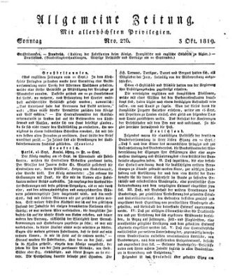 Allgemeine Zeitung Sonntag 3. Oktober 1819