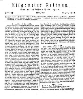 Allgemeine Zeitung Freitag 8. Oktober 1819