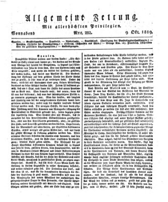 Allgemeine Zeitung Samstag 9. Oktober 1819