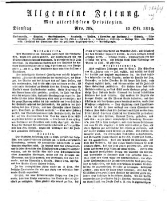 Allgemeine Zeitung Dienstag 12. Oktober 1819