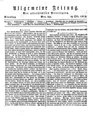 Allgemeine Zeitung Dienstag 19. Oktober 1819