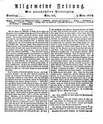 Allgemeine Zeitung Dienstag 9. November 1819