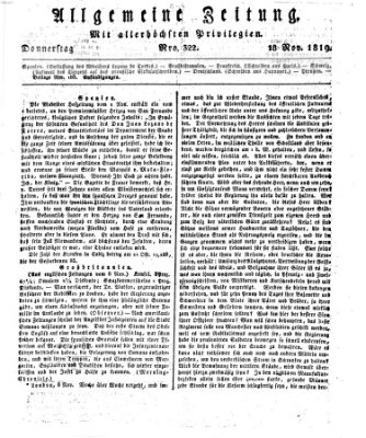 Allgemeine Zeitung Donnerstag 18. November 1819