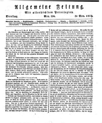 Allgemeine Zeitung Dienstag 30. November 1819