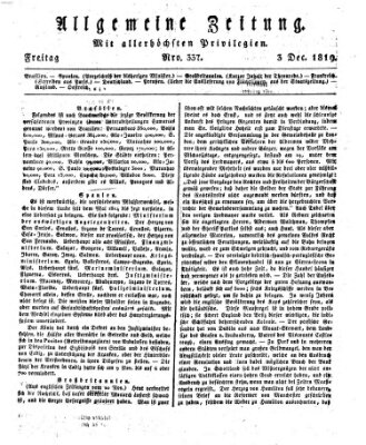 Allgemeine Zeitung Freitag 3. Dezember 1819