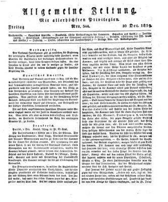 Allgemeine Zeitung Freitag 10. Dezember 1819