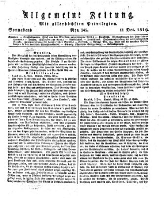 Allgemeine Zeitung Samstag 11. Dezember 1819