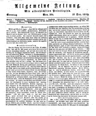 Allgemeine Zeitung Sonntag 26. Dezember 1819