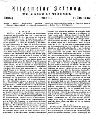 Allgemeine Zeitung Freitag 11. Januar 1822