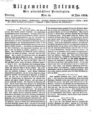 Allgemeine Zeitung Freitag 18. Januar 1822