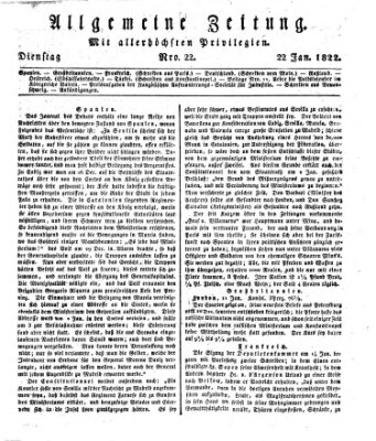 Allgemeine Zeitung Dienstag 22. Januar 1822