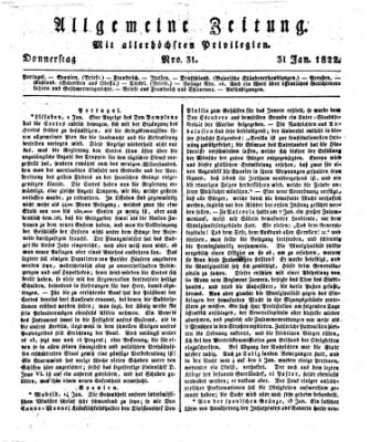 Allgemeine Zeitung Donnerstag 31. Januar 1822