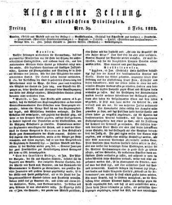 Allgemeine Zeitung Freitag 8. Februar 1822