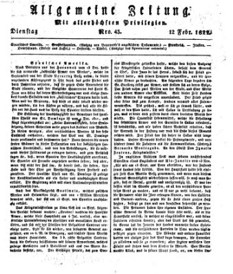 Allgemeine Zeitung Dienstag 12. Februar 1822
