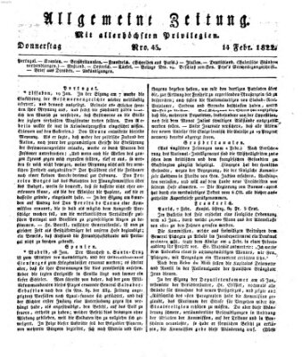 Allgemeine Zeitung Donnerstag 14. Februar 1822