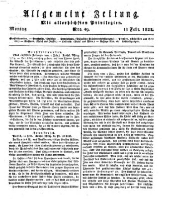 Allgemeine Zeitung Montag 18. Februar 1822