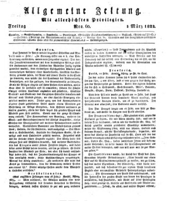 Allgemeine Zeitung Freitag 1. März 1822