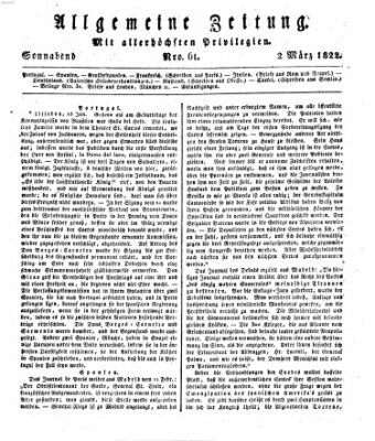 Allgemeine Zeitung Samstag 2. März 1822