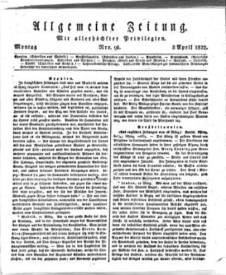 Allgemeine Zeitung Montag 8. April 1822