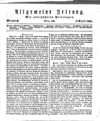 Allgemeine Zeitung Mittwoch 10. April 1822