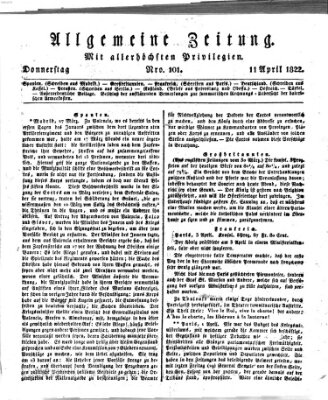 Allgemeine Zeitung Donnerstag 11. April 1822