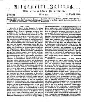 Allgemeine Zeitung Freitag 12. April 1822