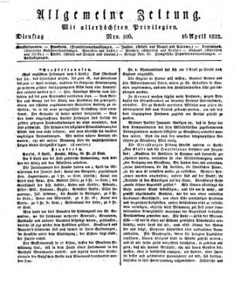 Allgemeine Zeitung Dienstag 16. April 1822