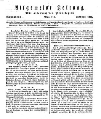 Allgemeine Zeitung Samstag 20. April 1822