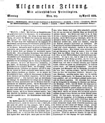 Allgemeine Zeitung Montag 29. April 1822