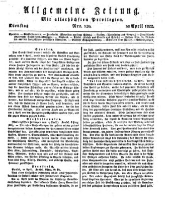 Allgemeine Zeitung Tuesday 30. April 1822
