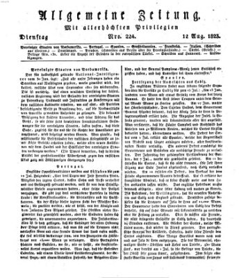 Allgemeine Zeitung Dienstag 12. August 1823