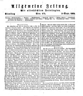 Allgemeine Zeitung Dienstag 30. September 1823