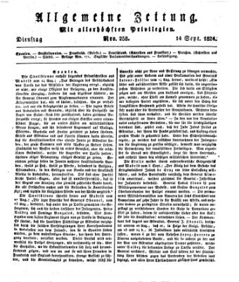 Allgemeine Zeitung Dienstag 14. September 1824