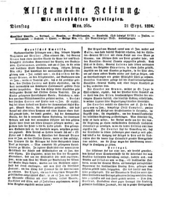 Allgemeine Zeitung Dienstag 21. September 1824