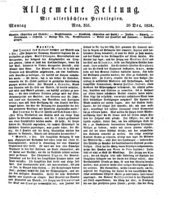 Allgemeine Zeitung Montag 20. Dezember 1824