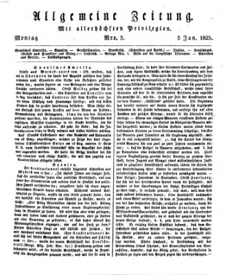 Allgemeine Zeitung Montag 3. Januar 1825