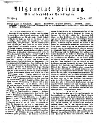 Allgemeine Zeitung Dienstag 4. Januar 1825