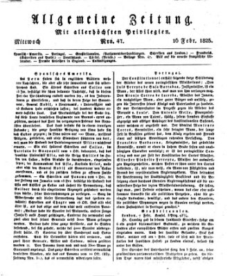 Allgemeine Zeitung Mittwoch 16. Februar 1825