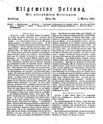 Allgemeine Zeitung Dienstag 1. März 1825