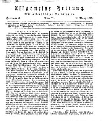 Allgemeine Zeitung Samstag 12. März 1825