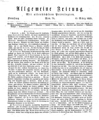 Allgemeine Zeitung Dienstag 15. März 1825