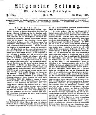 Allgemeine Zeitung Freitag 18. März 1825