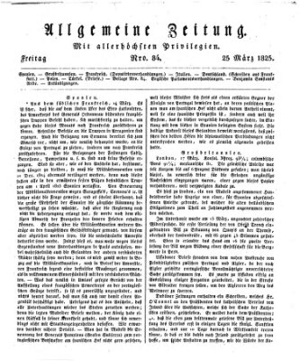 Allgemeine Zeitung Freitag 25. März 1825