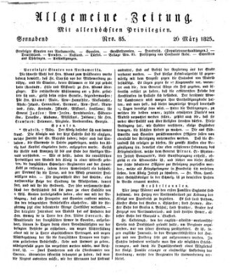 Allgemeine Zeitung Samstag 26. März 1825