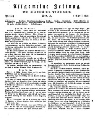 Allgemeine Zeitung Freitag 1. April 1825