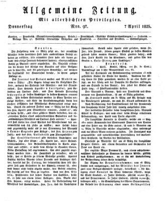 Allgemeine Zeitung Donnerstag 7. April 1825