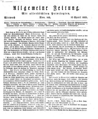 Allgemeine Zeitung Mittwoch 13. April 1825