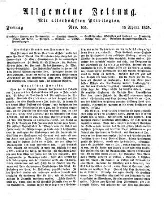 Allgemeine Zeitung Freitag 15. April 1825