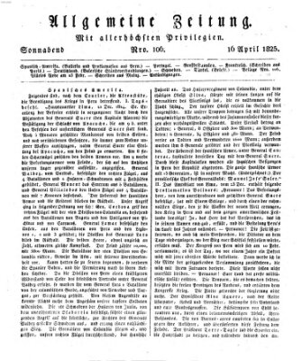 Allgemeine Zeitung Samstag 16. April 1825